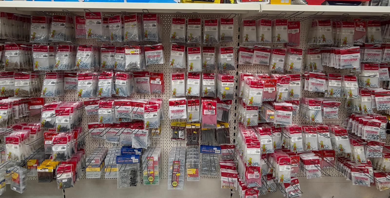 Massive wall of screws, bolts and fixings