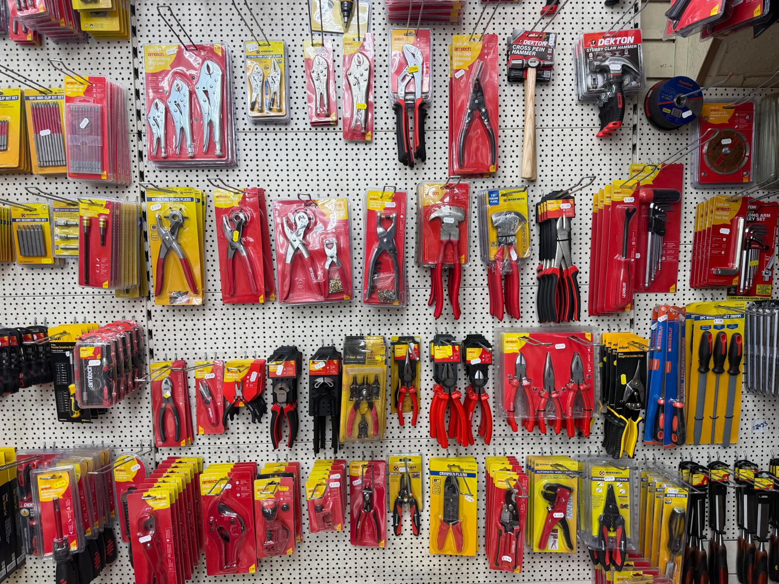 Hand tools wall — pliers, hammers and more
